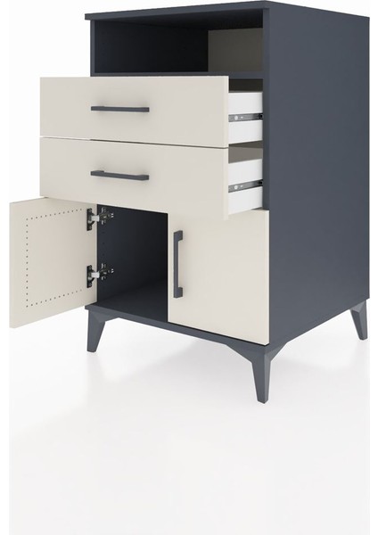 Kronos Komodin Tek Raflı 2 Çekmeceli 2 Kapaklı 60X59X96 Antrasit-Aytaşı fırsatları