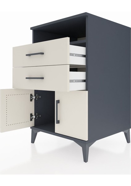 Kronos Komodin Tek Raflı 2 Çekmeceli 2 Kapaklı 60X59X96 Antrasit-Aytaşı indirimleri