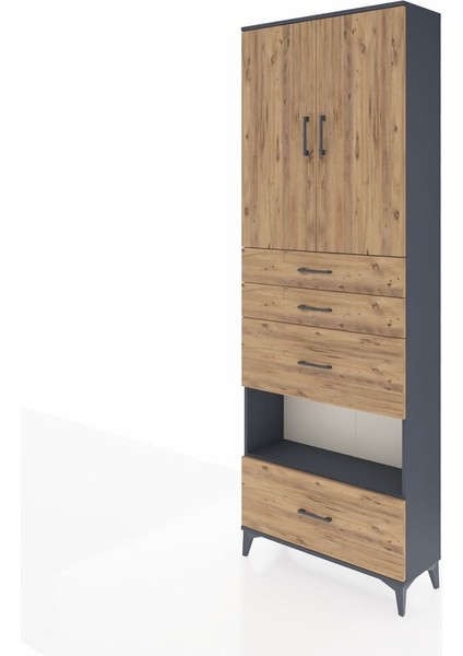 Arges Dolap 4 Raflı 4 Çekmeceli 2 Kapaklı 88X30X243 Antrasit-Çam modelleri