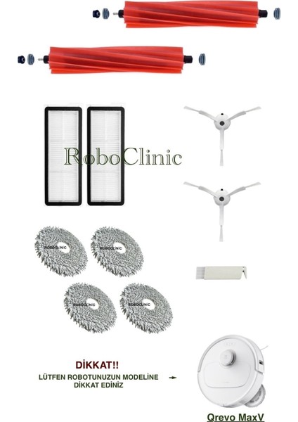 Roborock Q revo s / Q revo Pro / Q revo Maxv / Robot Süpürge Uyumlu Yedek Fırça, Hepa Filtre, Mop - 11 Parça
