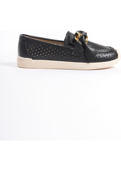 Lydıa Bağcıksız Ortopedik Rahat Taban Kalp Desenli Kadın Babet Ayakkabı Ckt - Siyah