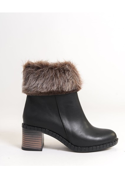 Julıa Fermuarlı Ortopedik Taban Tüylü Topuklu Kadın Bot Cst - Siyah