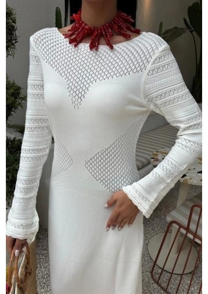 Ajur Detaylı Bisiklet Yaka Triko Elbise 2861 indirimleri