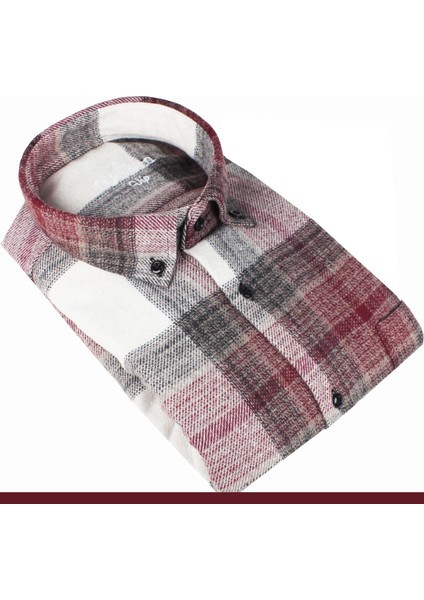 Erkek Bordo Kışlık Kalın Kareli Oduncu Gömlek – Cepli Geniş Kesim Trend Gömlek Model