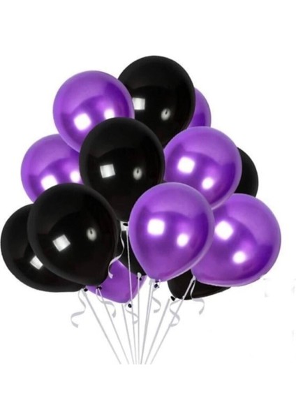 Metalik Mor Siyah Balon 12 Inç 10 Adet Kuromi Wednesday Konsept