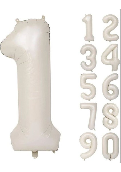 Folyo Balon 1 Rakamı Helyum Balon 76 cm Krem Renk - 1 Yaş Balonu Retro 1 Rakam Balon