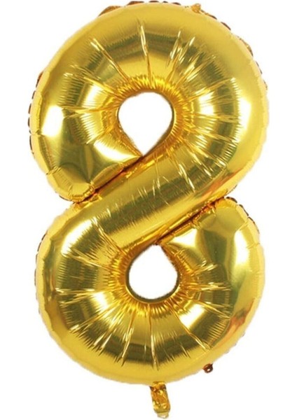 Folyo Balon 8 Rakamı Helyum Balon 90 cm Gold Renk - 8 Yaş Balonu - 8 Yaş Balon -8 Rakam Balon