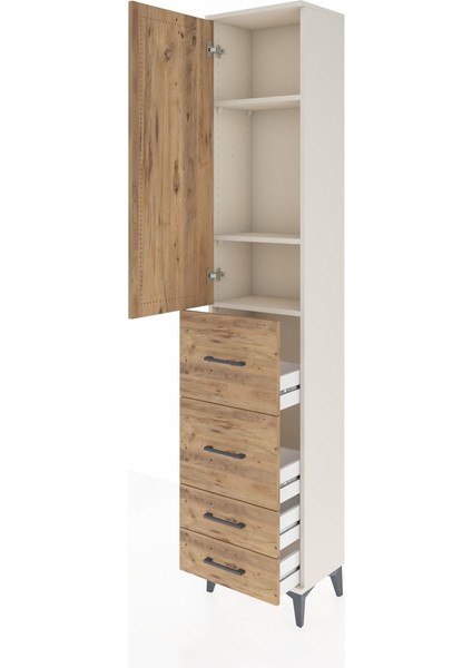 Arges Dolap 3 Raflı 4 Çekmeceli Tek Kapaklı 44X30X221 Aytaşı-Çam fırsatları