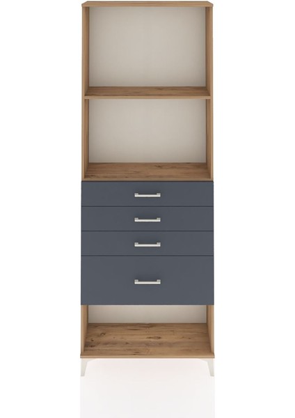 Arges Dolap 2 Raflı 4 Çekmeceli 88X30X243 Çam-Antrasit