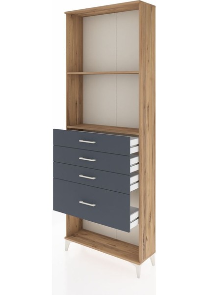 Arges Dolap 2 Raflı 4 Çekmeceli 88X30X243 Çam-Antrasit fırsatları