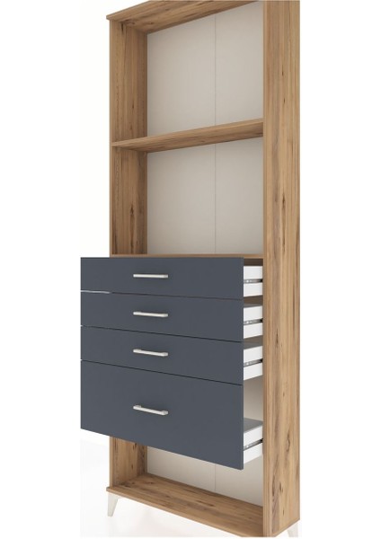 Arges Dolap 2 Raflı 4 Çekmeceli 88X30X243 Çam-Antrasit indirimleri