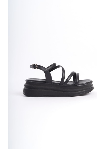 Natalıe Ince Tokalı Şerit Detaylı Ortopedik Taban Kadın Sandalet Cst - Siyah