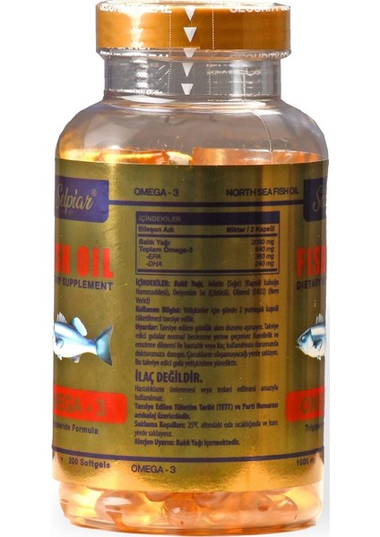 Balık Yağı Omega 3 Içeren Takviye Edici Gıda 1000 Mg 200 Softgels Kapsül fiyatları