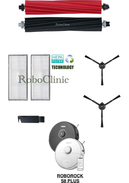 Roborock S8 Plus Yedek Ana Fırça, Yan Fırça, Hepa Filtre - 7 Parça