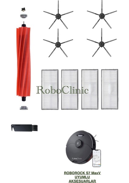 Roborock S7 Maxv, S7 Maxv Ultra Robot Süpürge Uyumlu Yedek Fırça, Hepa Filtre - 10 Parça