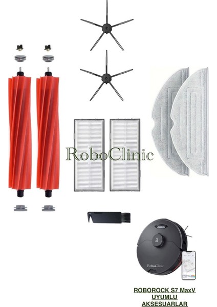 Roborock S7 Maxv, S7 Maxv Ultra Robot Süpürge Uyumlu Yedek Fırça, Hepa Filtre, Mop - 9 Parça