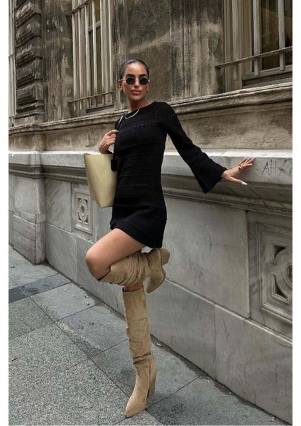 Daisy Kroşe Mini Elbise -Siyah fiyatları