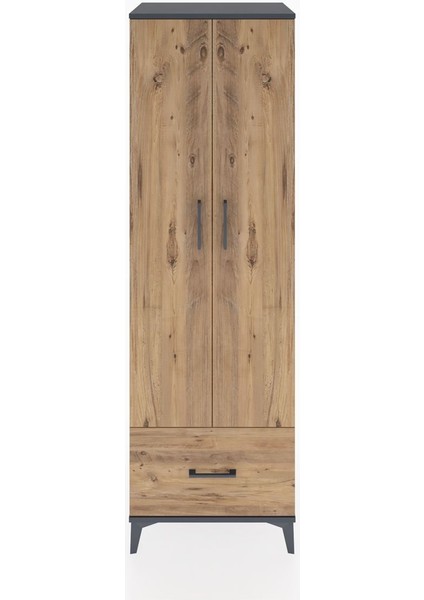 Hyperion Dolap 5 Raflı Tek Çekmeceli 2 Kapaklı 60X44X195 Antrasit-Çam