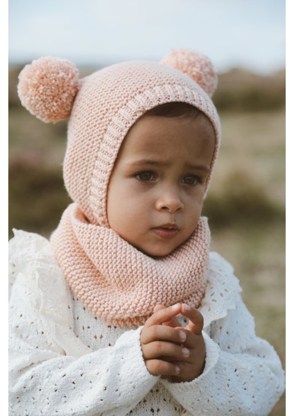 Ponponlu Unisex El Örgüsü Bebek/çocuk Bere-Boyunluk Takımı