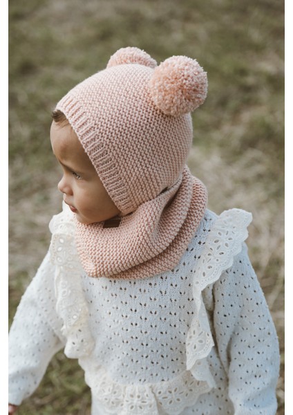 Ponponlu Unisex El Örgüsü Bebek/çocuk Bere-Boyunluk Takımı