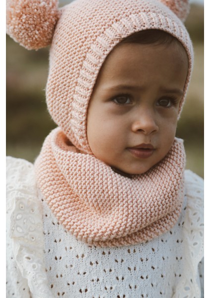 Ponponlu Unisex El Örgüsü Bebek/çocuk Bere-Boyunluk Takımı