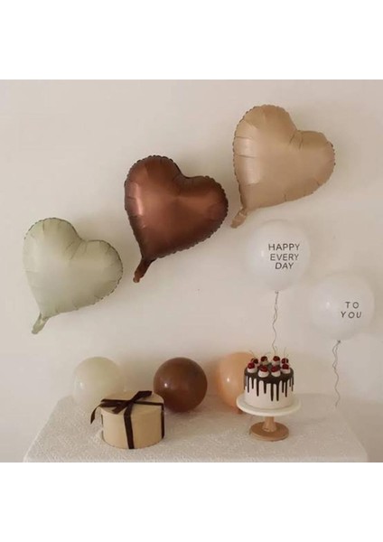 Retro Bej, Krem ve Karamel Kalp Balon Folyo 3 Adet