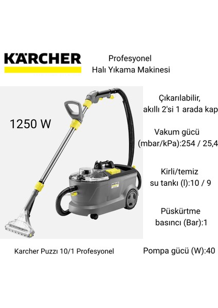 1250 Watt Puzzı 10/1 Profesyonel Halı ve Koltuk Yıkama Makinesi