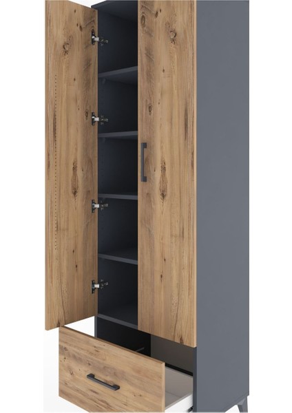 Hyperion Dolap 5 Raflı Tek Çekmeceli 2 Kapaklı 60X44X195 Antrasit-Çam indirimleri