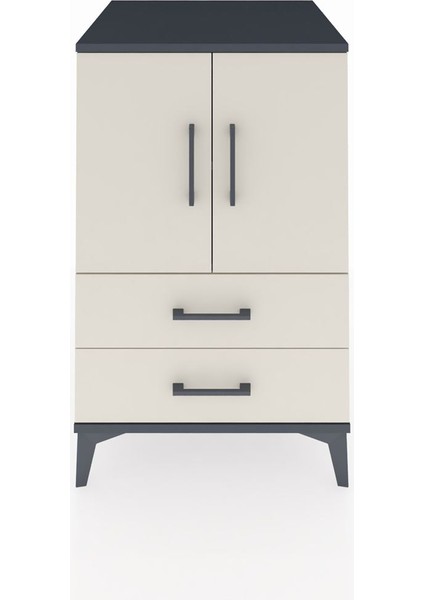 Kronos Komodin 2 Raflı 2 Çekmeceli 2 Kapaklı 60X59X96 Antrasit-Aytaşı