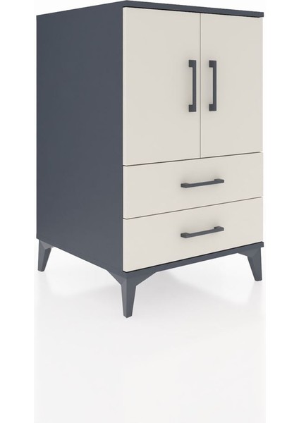 Kronos Komodin 2 Raflı 2 Çekmeceli 2 Kapaklı 60X59X96 Antrasit-Aytaşı fiyatları