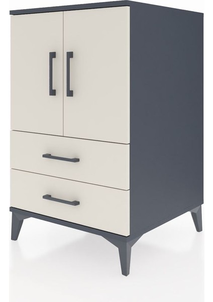 Kronos Komodin 2 Raflı 2 Çekmeceli 2 Kapaklı 60X59X96 Antrasit-Aytaşı modelleri