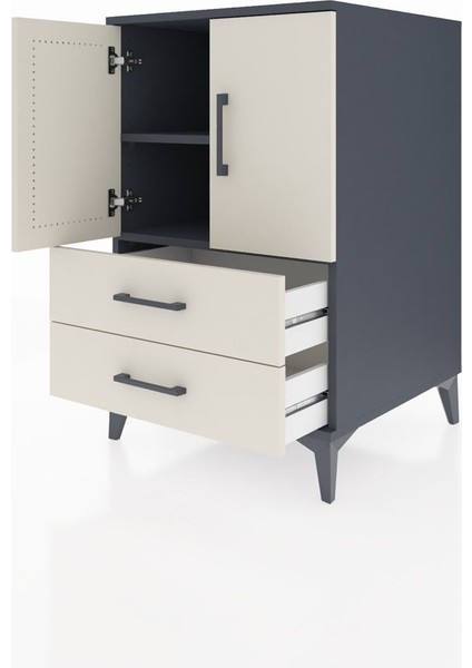 Kronos Komodin 2 Raflı 2 Çekmeceli 2 Kapaklı 60X59X96 Antrasit-Aytaşı fırsatları