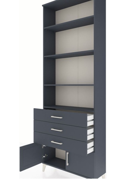 Arges Dolap 4 Raflı 3 Çekmeceli 2 Kapaklı 88X30X243 Antrasit-Antrasit indirimleri