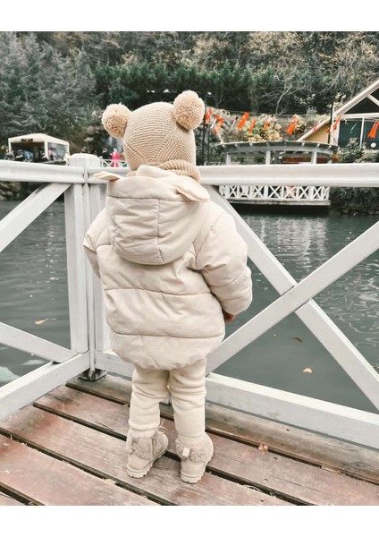 Ponponlu Unisex El Örgüsü Bebek/çocuk Bere-Boyunluk Takımı