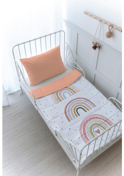Organik Baskılı Bebek (100X150 Cm) Yorgan Seti - Iconic Serisi - Soft Çiçekli Ay ve Gökkuşağı