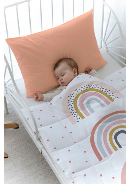 Organik Baskılı Bebek (100X150 Cm) Yorgan Seti - Iconic Serisi - Soft Çiçekli Ay ve Gökkuşağı fiyatları