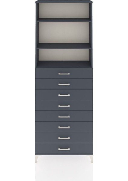 Arges Dolap 3 Raflı 8 Çekmeceli 88X30X243 Antrasit-Antrasit