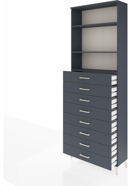 Arges Dolap 3 Raflı 8 Çekmeceli 88X30X243 Antrasit-Antrasit fırsatları