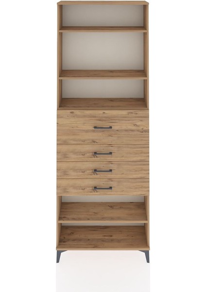 Arges Dolap 4 Raflı 4 Çekmeceli 88X30X243 Çam-Çam