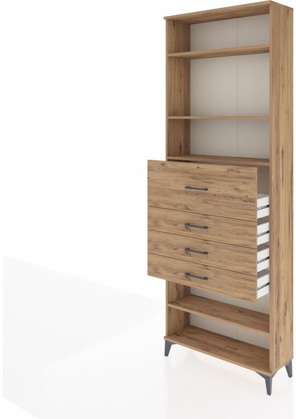 Arges Dolap 4 Raflı 4 Çekmeceli 88X30X243 Çam-Çam fırsatları