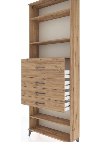 Arges Dolap 4 Raflı 4 Çekmeceli 88X30X243 Çam-Çam indirimleri