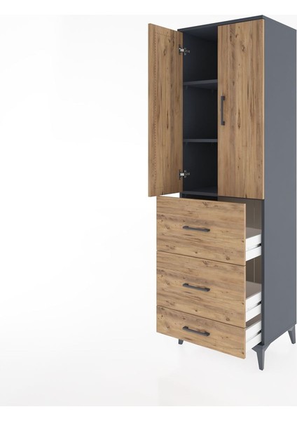 Hyperion Dolap 3 Raflı 3 Çekmeceli 2 Kapaklı 60X44X195 Antrasit-Çam fırsatları
