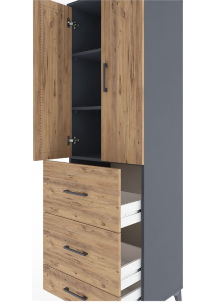 Hyperion Dolap 3 Raflı 3 Çekmeceli 2 Kapaklı 60X44X195 Antrasit-Çam indirimleri