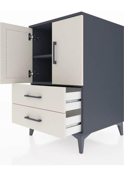 Kronos Komodin 2 Raflı 2 Çekmeceli 2 Kapaklı 60X59X96 Antrasit-Aytaşı indirimleri