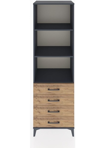 Hyperion Dolap 3 Raflı 4 Çekmeceli 60X44X195 Antrasit-Çam
