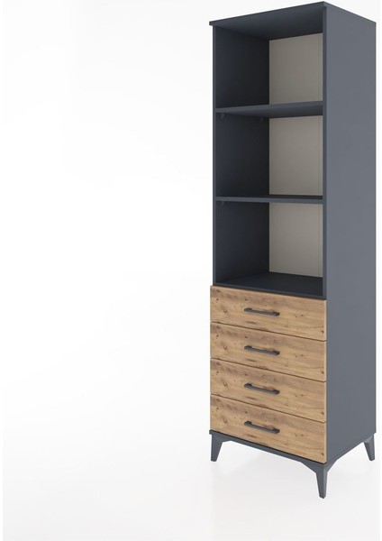 Hyperion Dolap 3 Raflı 4 Çekmeceli 60X44X195 Antrasit-Çam modelleri