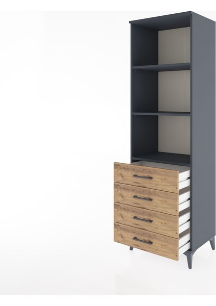 Hyperion Dolap 3 Raflı 4 Çekmeceli 60X44X195 Antrasit-Çam fırsatları