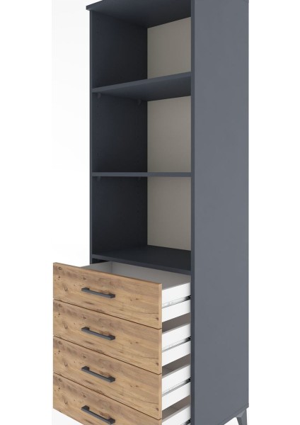 Hyperion Dolap 3 Raflı 4 Çekmeceli 60X44X195 Antrasit-Çam indirimleri
