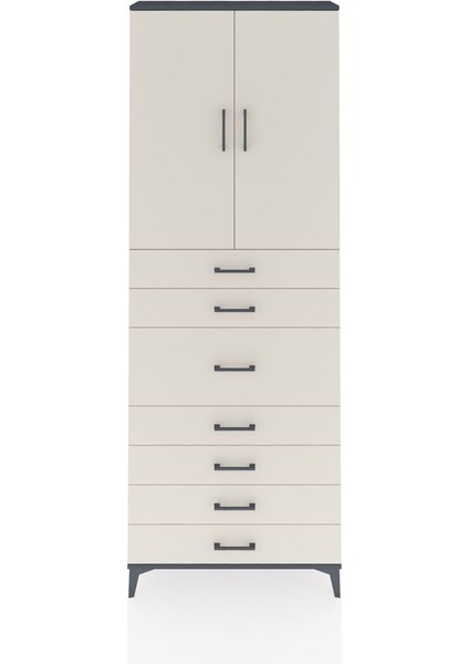 Arges Dolap 3 Raflı 7 Çekmeceli 2 Kapaklı 88X30X243 Antrasit-Aytaşı