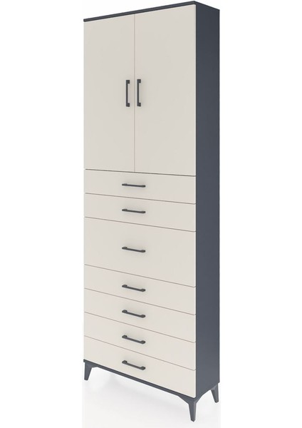 Arges Dolap 3 Raflı 7 Çekmeceli 2 Kapaklı 88X30X243 Antrasit-Aytaşı modelleri